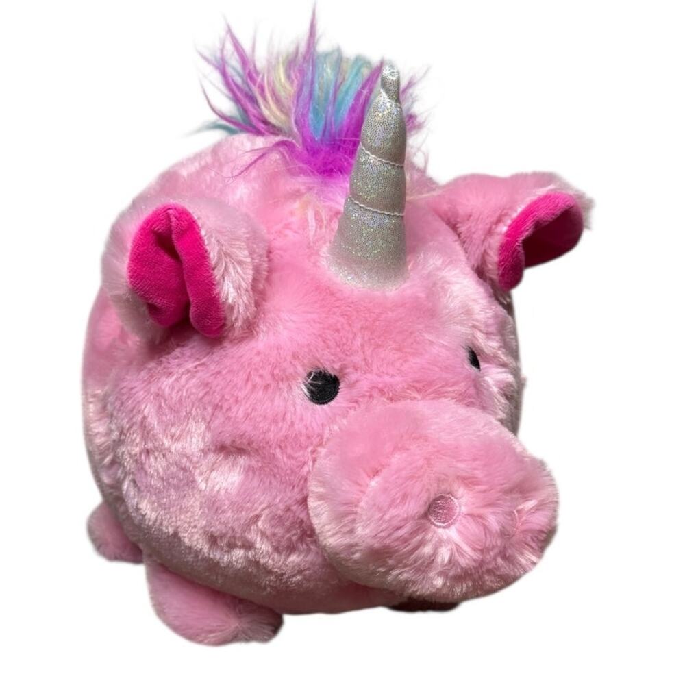 Your Zone Pink Unicorn Piggy Bank Plush Rainbow Mane Stuffed Animal